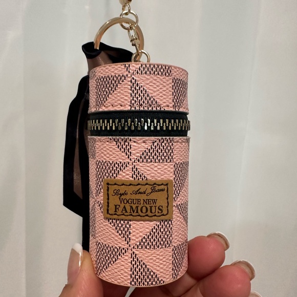 Purse, charm key ring NWOT pink /brown  logo fashionable great gift - Picture 4 of 6